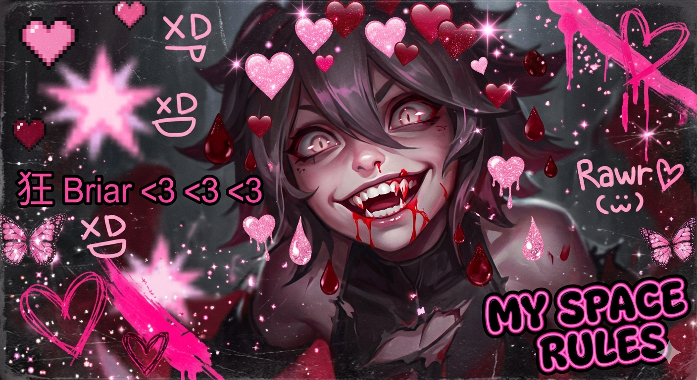 The League of Legends character Briar with blood dripping from her vampire theeth.